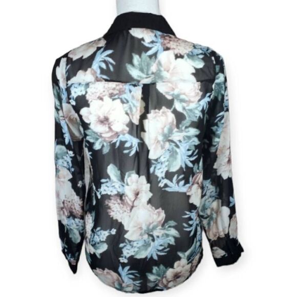 ATMOSPHERE SHEER BLACK, PINK, & BLUE FLORAL BUTTON DOWN BLOUSE SZ.US6 EUC. - Picture 3 of 6